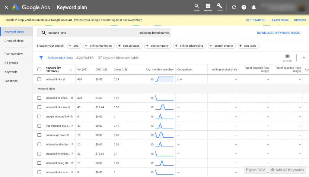 google keyword planner